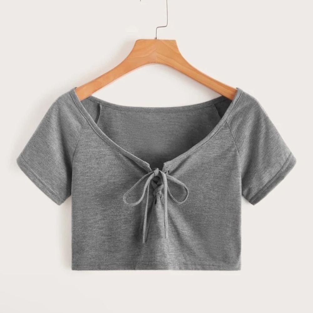 3/$10 NWT Casual Grey crop top with tie front